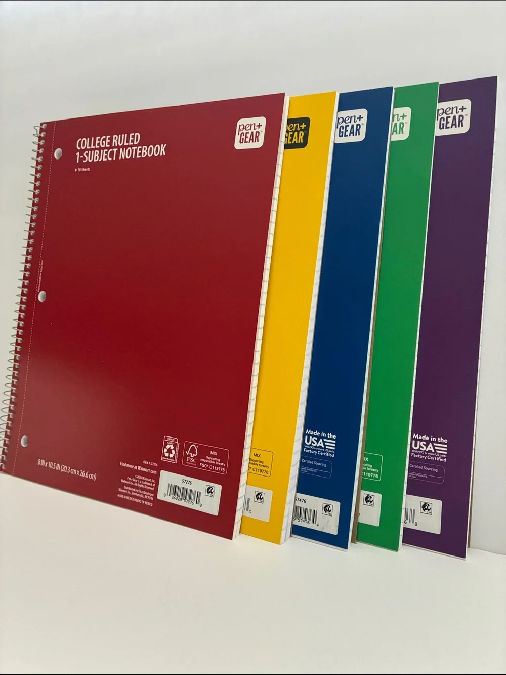 Set of 5 College Ruled Spiral Notebooks